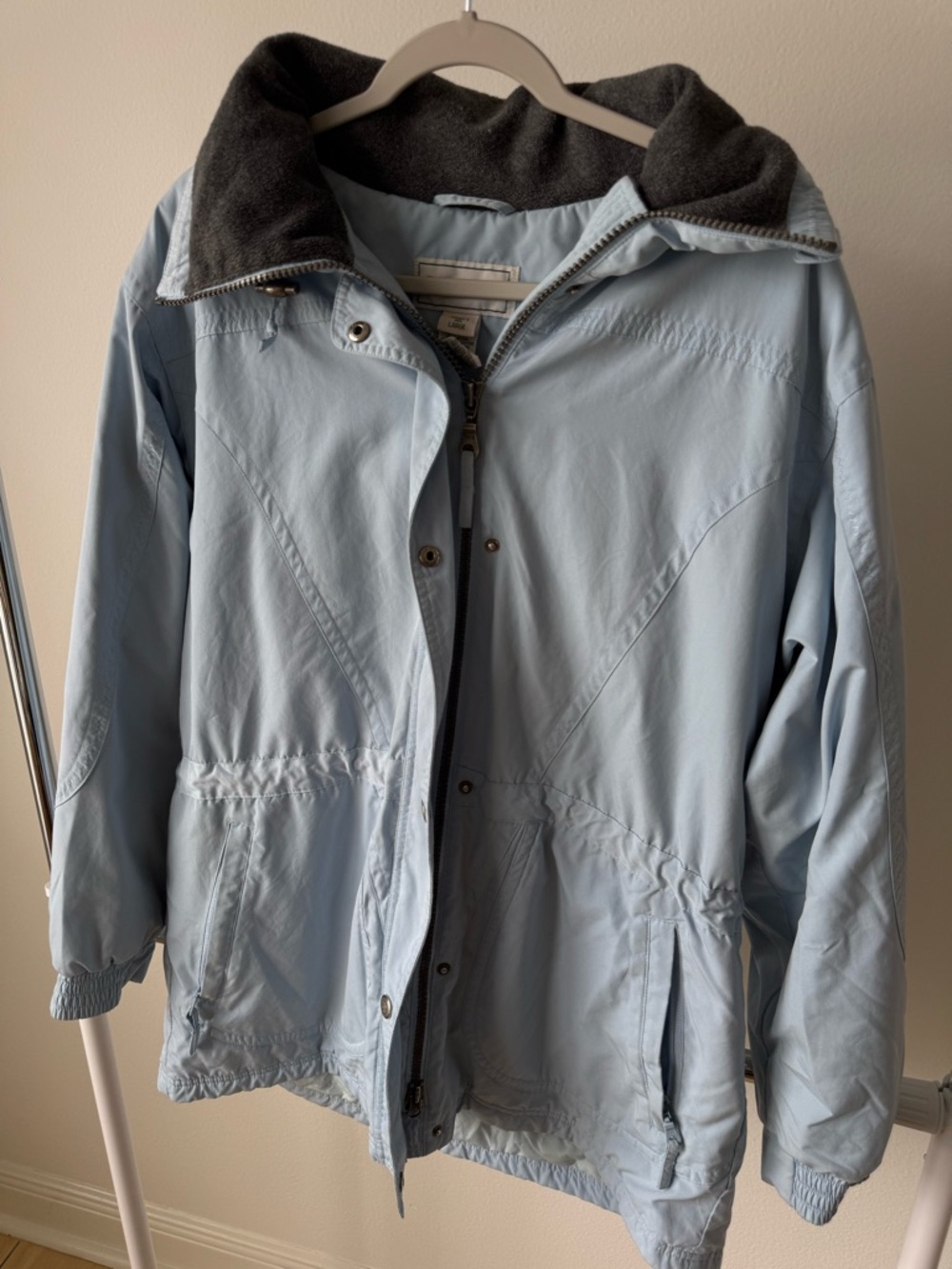 L.L. Bean Pale Blue Ski Jacket with Dark Gray Fleece Collar
